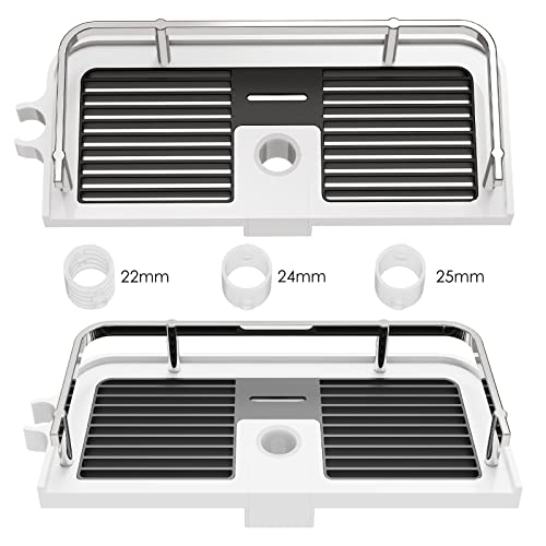 Linkidea Direct Shower Caddy Shelf for 22/24/25 mm Slide Bar, Bathroom Shower Rack Organizer Sponge Holder for Shampoo Soap with Stainless Steel Guardrail and Hanging Hook (White)