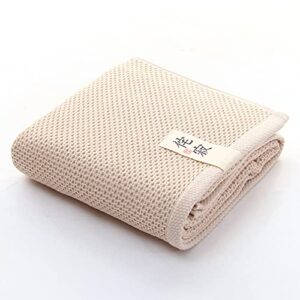 luke's gift japanese style waffle weave hand towel, 100% long staple cotton, 28" x 13", microfiber drying (beige)