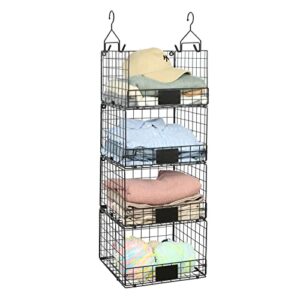jautokerdar 4 tiers hanging closet shelves-clothes haning organizer with name plate s hooks, wall mount&cabinet wire storage basket bins, for clothing sweaters shoes handbags clutches accessories