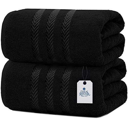 DAN RIVER Bath Sheets Set of 2 – 550 GSM Ultra Super Soft & Highly Absorbent Sheets – 100% Cotton Jumbo Large Bath Towels for Bathroom, Home, Hotel, Spa, Beach, Pool, Gym – 35”x70” in Black