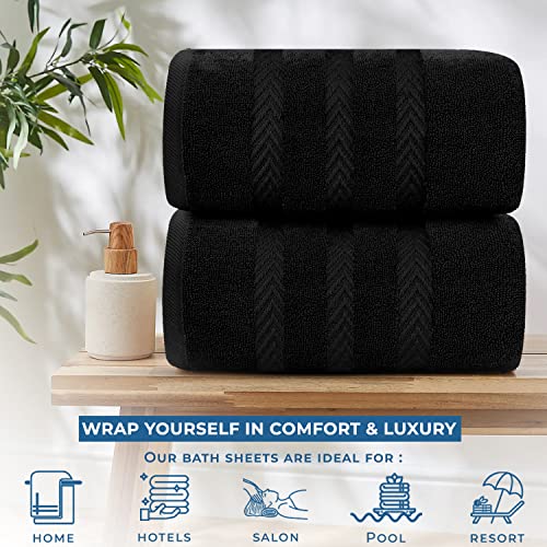 DAN RIVER Bath Sheets Set of 2 – 550 GSM Ultra Super Soft & Highly Absorbent Sheets – 100% Cotton Jumbo Large Bath Towels for Bathroom, Home, Hotel, Spa, Beach, Pool, Gym – 35”x70” in Black