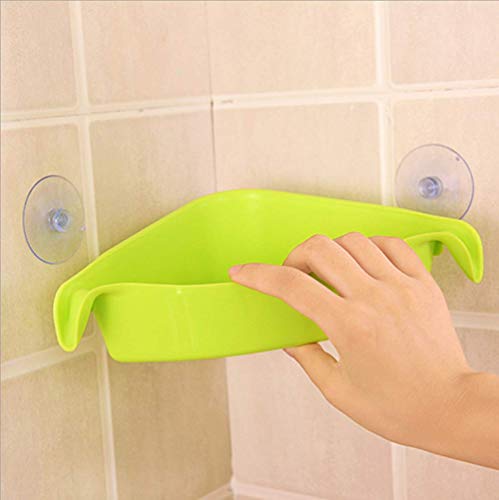 1pc Suction Cup Corner Shower Caddy Bathroom Shower Shelf Storage Basket Wall Mounted Organizer Green