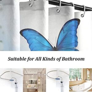 BIUSTAR 4 Piece Blue Butterfly Shower Curtains Sets with Non-Slip Rugs, Toilet Lid Cover and Bath Mat, Bathroom Sets with Shower Curtain and Rugs and Accessories