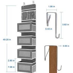 JARLINK 2 Pack 5-Shelf Over Door Hanging Organizer, Wall Mount Storage for Bedroom, Clear Window and PVC Pocket for Storage Cosmetics, Stationery, Sundries, etc (Grey)