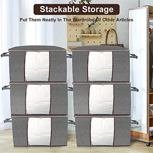 60L clothing organizer clothes storage container closet organizer storage bags for clothes under bed storage bin organizer for closet,shelves, basement （6 pack, grey)