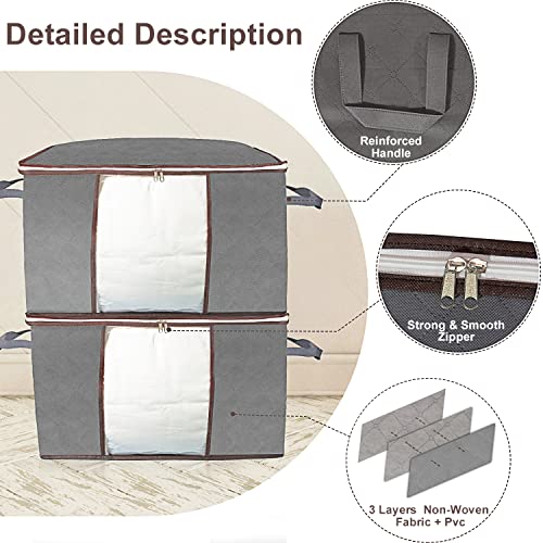 60L clothing organizer clothes storage container closet organizer storage bags for clothes under bed storage bin organizer for closet,shelves, basement （6 pack, grey)