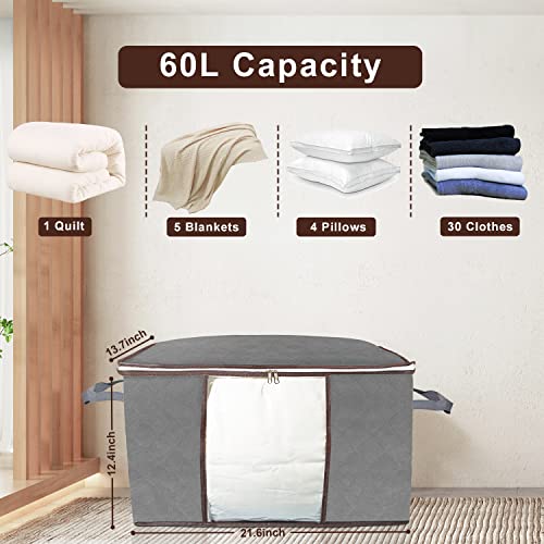 60L clothing organizer clothes storage container closet organizer storage bags for clothes under bed storage bin organizer for closet,shelves, basement （6 pack, grey)