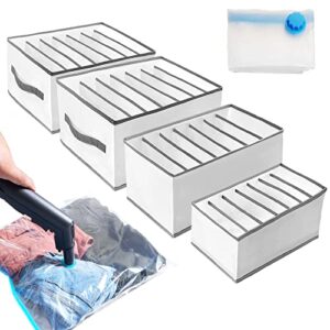 4 pack clothes organizer for wardrobe white, closet organizers with a large vacuum sealer bag for storage, drawer organizers for clothing with stronger material, clothes organizer for bedroom