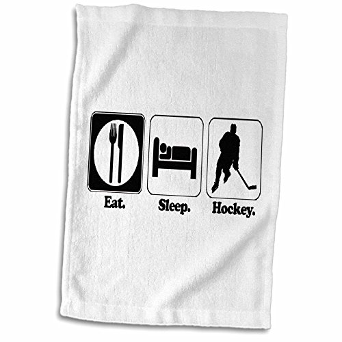 3D Rose Funny Hobby Lifestyle Design Eat Sleep Hockey Hand/Sports Towel, 15 x 22