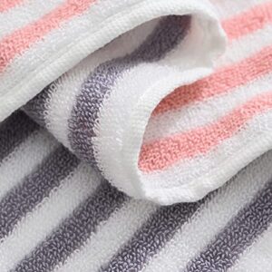 YiLUOMO Pink & Grey Hand Towel Set of 2 Striped Pattern 100% Cotton Soft Absorbent Decorative Hand Towels for Bathroom 13 x 29 Inch