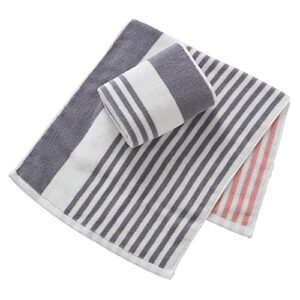 YiLUOMO Pink & Grey Hand Towel Set of 2 Striped Pattern 100% Cotton Soft Absorbent Decorative Hand Towels for Bathroom 13 x 29 Inch