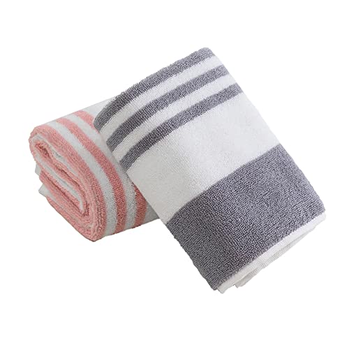 YiLUOMO Pink & Grey Hand Towel Set of 2 Striped Pattern 100% Cotton Soft Absorbent Decorative Hand Towels for Bathroom 13 x 29 Inch