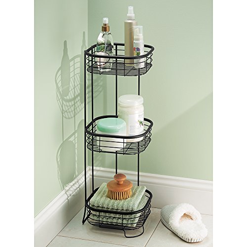 InterDesign Forma Free Standing Bathroom or Shower Storage Shelves for Towels, Soap, Shampoo, Lotion, Accessories - 3 Tier, Matte Black