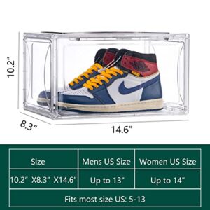 Siunzs Shoe Boxes Clear Plastic Stackable, Large Shoe Storage Box with Magnetic Door, Shoe Containers for Sneaker Display, 3 Pack Shoe Organizer, Easy Assembly, Fit up to US Size 12(14.6"x8.3"x10.2")