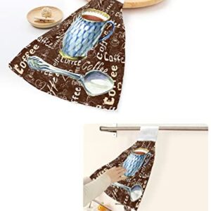Retro Farm Coffee Theme Hanging Kitchen Towels Set of 2, Hand Towels with Loops, Vintage Shabby Coffee Brown Water Absorbent Dish Cloth Tie Towels Tea Bar Towels Hand Towels for Bathroom