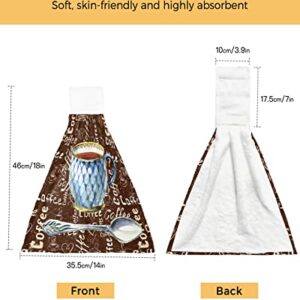 Retro Farm Coffee Theme Hanging Kitchen Towels Set of 2, Hand Towels with Loops, Vintage Shabby Coffee Brown Water Absorbent Dish Cloth Tie Towels Tea Bar Towels Hand Towels for Bathroom