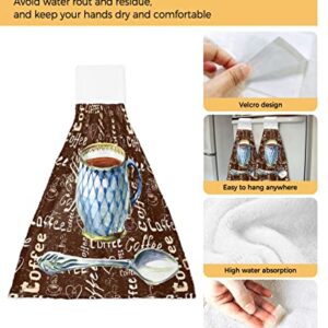 Retro Farm Coffee Theme Hanging Kitchen Towels Set of 2, Hand Towels with Loops, Vintage Shabby Coffee Brown Water Absorbent Dish Cloth Tie Towels Tea Bar Towels Hand Towels for Bathroom