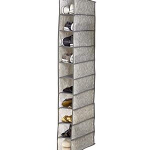 Laura Ashley Non-Woven 10 Shelf Shoe Organizer | Dimensions: L6 x W12 x H47 | Hanging | Closet Organization | Foldable | Dove Grey