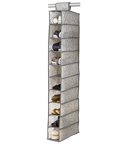 Laura Ashley Non-Woven 10 Shelf Shoe Organizer | Dimensions: L6 x W12 x H47 | Hanging | Closet Organization | Foldable | Dove Grey