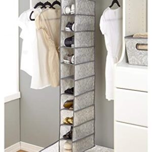 Laura Ashley Non-Woven 10 Shelf Shoe Organizer | Dimensions: L6 x W12 x H47 | Hanging | Closet Organization | Foldable | Dove Grey