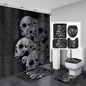 yinrunx 4 pcs halloween shower curtain set with rugs toilet lid cover bath mat,skull/pumpkin/witch/bloody hand/girl shower curtain with 12 hooks,shower curtain for bathroom set for hotel decorations