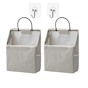 smaligola 2 pack wall hanging storage bag, hanging organizer bag with sticky hook, wall organizer for dormitory bathroom bedroom kitchen (gray)