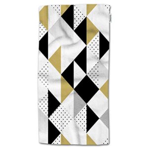 hgod designs triangles hand towels,abstract geometric gold black and white triangle pattern 100% cotton soft bath hand towels for bathroom kitchen hotel spa hand towels 15"x30"