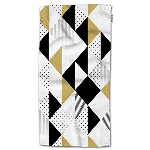 HGOD DESIGNS Triangles Hand Towels,Abstract Geometric Gold Black and White Triangle Pattern 100% Cotton Soft Bath Hand Towels for Bathroom Kitchen Hotel Spa Hand Towels 15"x30"