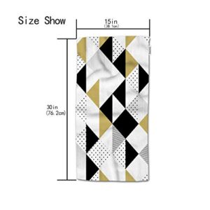 HGOD DESIGNS Triangles Hand Towels,Abstract Geometric Gold Black and White Triangle Pattern 100% Cotton Soft Bath Hand Towels for Bathroom Kitchen Hotel Spa Hand Towels 15"x30"