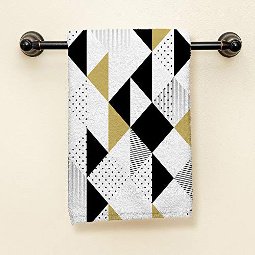 HGOD DESIGNS Triangles Hand Towels,Abstract Geometric Gold Black and White Triangle Pattern 100% Cotton Soft Bath Hand Towels for Bathroom Kitchen Hotel Spa Hand Towels 15"x30"