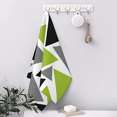 ABJUUI Bath Hand Towel,Triangles Lime Green Gray Black Highly Absorbent Soft Polyester Microfiber Face Towel Dish Towel Kitchen Hand Towel Gym Yoga Towel 16x28inch