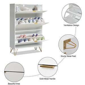 eclife Shoe Cabinet Shoe Rack Storage Organizer with 3-Tier Drawers White Entryway Shoe Cabinet for Heels, Boots, Slippers