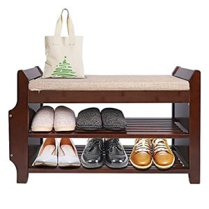 patewin bamboo shoe storage benchshoe rack bench 2 tier entryway shoe bench with shoe organizer drawers and umbrella stand for living room bedroom and bathroom (30.9inchx11.6inchx19.69inch)