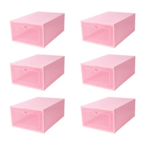 Hemoton 6pcs Pink Shoe Boxes Stackable Shoe Storage Organizer Drawer Type Shoe Container Cabinet for Entryway Hallway Living Room 31X21.5X12.5cm