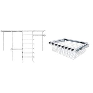 rubbermaid fasttrack closet kit, white, 6-10 ft, wire shelving kit & configurations sliding basket for closet drawer organization, sturdy slide out basket, white