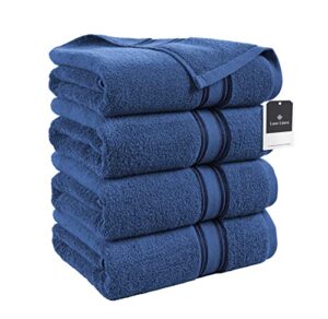 lane linen bath sheets - 100% cotton extra large bath towels, 4 piece bath sheet set, zero twist, quick dry, soft shower towels, absorbent bathroom towels, hotel spa quality, 35 x 66 inch - navy