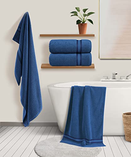 LANE LINEN Bath Sheets - 100% Cotton Extra Large Bath Towels, 4 Piece Bath Sheet Set, Zero Twist, Quick Dry, Soft Shower Towels, Absorbent Bathroom Towels, Hotel Spa Quality, 35 x 66 inch - Navy