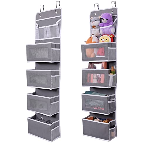 Aeeteek 1 Pack Over The Door Hanging Organizer 5-Shelf Closet Cabinet Storage Bag 49.2 * 13 * 5.5 in Wall Mount Large Capacity Hanging Shelves Drawers for Kitchen Bathroom Nursery (Grey)