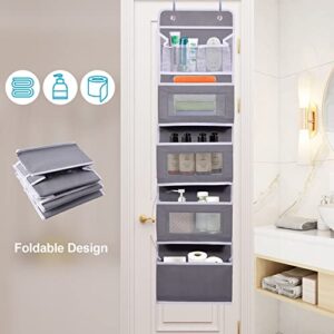 Aeeteek 1 Pack Over The Door Hanging Organizer 5-Shelf Closet Cabinet Storage Bag 49.2 * 13 * 5.5 in Wall Mount Large Capacity Hanging Shelves Drawers for Kitchen Bathroom Nursery (Grey)