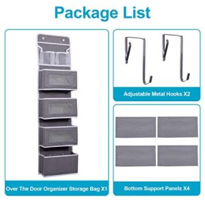 Aeeteek 1 Pack Over The Door Hanging Organizer 5-Shelf Closet Cabinet Storage Bag 49.2 * 13 * 5.5 in Wall Mount Large Capacity Hanging Shelves Drawers for Kitchen Bathroom Nursery (Grey)