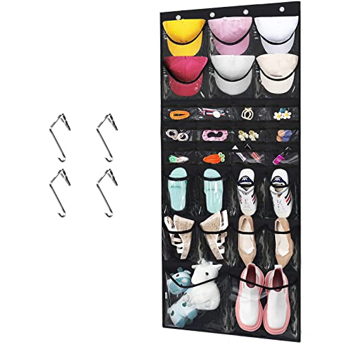 homyfort Door Hat Rack Shoe Organizer for Baseball Caps, Hanging Jewelry Storage Holders with 28 Pockets Multifunctional For Socks,Underwear,Jewelry,Shoes,Hat,Cap (Black)