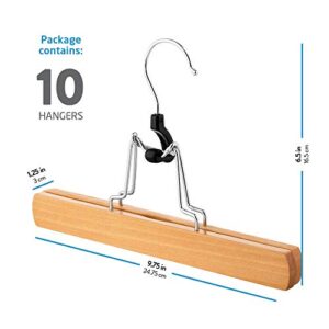 High-Grade Wooden Pants Hangers with Clips 10 Pack Non Slip Skirt Hangers, Smooth Finish Solid Wood Jeans/Slack Hanger with 360° Swivel Hook - Pants Clip Hangers for Skirts, Slacks - Clamp Hangers