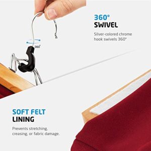 High-Grade Wooden Pants Hangers with Clips 10 Pack Non Slip Skirt Hangers, Smooth Finish Solid Wood Jeans/Slack Hanger with 360° Swivel Hook - Pants Clip Hangers for Skirts, Slacks - Clamp Hangers