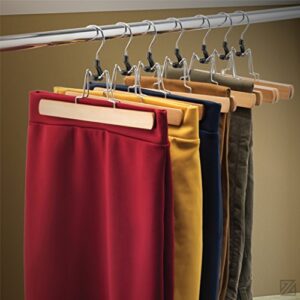 High-Grade Wooden Pants Hangers with Clips 10 Pack Non Slip Skirt Hangers, Smooth Finish Solid Wood Jeans/Slack Hanger with 360° Swivel Hook - Pants Clip Hangers for Skirts, Slacks - Clamp Hangers