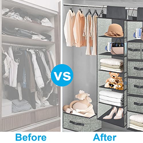 homyfort Hanging Closet Organizer with Drawers - 6 Shelves Organization and Storage, 5 Clothes Drawer and 6 Nylon Pockets for Socks, Underwear, Hat, Jeans, Towel, Bedroom, Dorm College Room(Grey)
