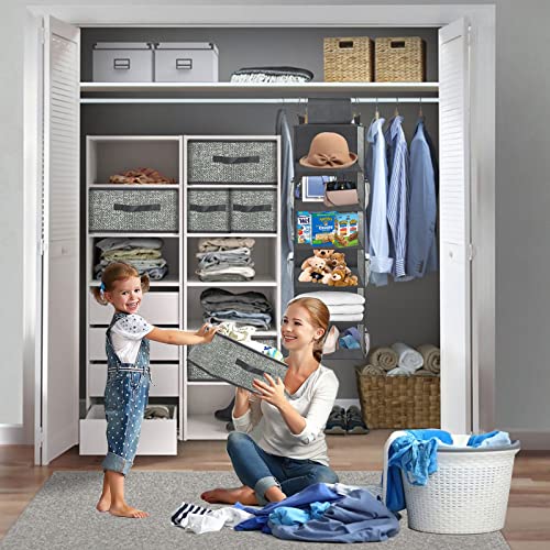 homyfort Hanging Closet Organizer with Drawers - 6 Shelves Organization and Storage, 5 Clothes Drawer and 6 Nylon Pockets for Socks, Underwear, Hat, Jeans, Towel, Bedroom, Dorm College Room(Grey)