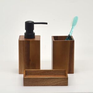 wood bathroom accessories set 3 pieces includes soap dispenser toothbrush holder soap dish for home and hotel decor wood color