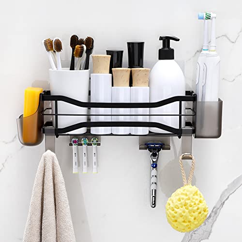 ENIBOE Shower Caddy 2 Pack Stainless Steel Shower Organizer Adhesive Shower Shelves Wall Mounted Shower Rack for Inside Shower No Drilling Bathroom Organizer Waterproof Shower Shampoo Holder Black