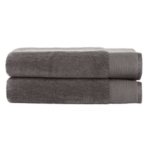 nate home by nate berkus 100% cotton terry 2-piece extra large bath sheet towel set | 608 gsm, ultra soft, thick absorbent towels for bathroom from mdesign - set of 2, charcoal (dark gray)