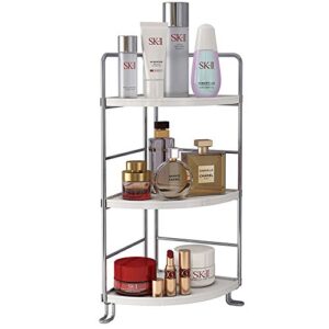 kingberwi 3-tier corner spice rack kitchen bathroom countertop organizer vanity tray cosmetic makeup storage standing shelf, silver